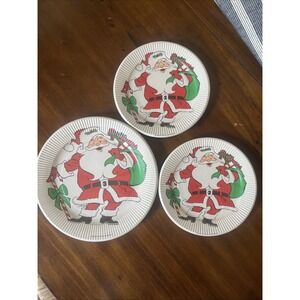 Amer Greetings Christmas Santa  1970s (3)Paper Plates 9 Inch/7 Inch New In Film
